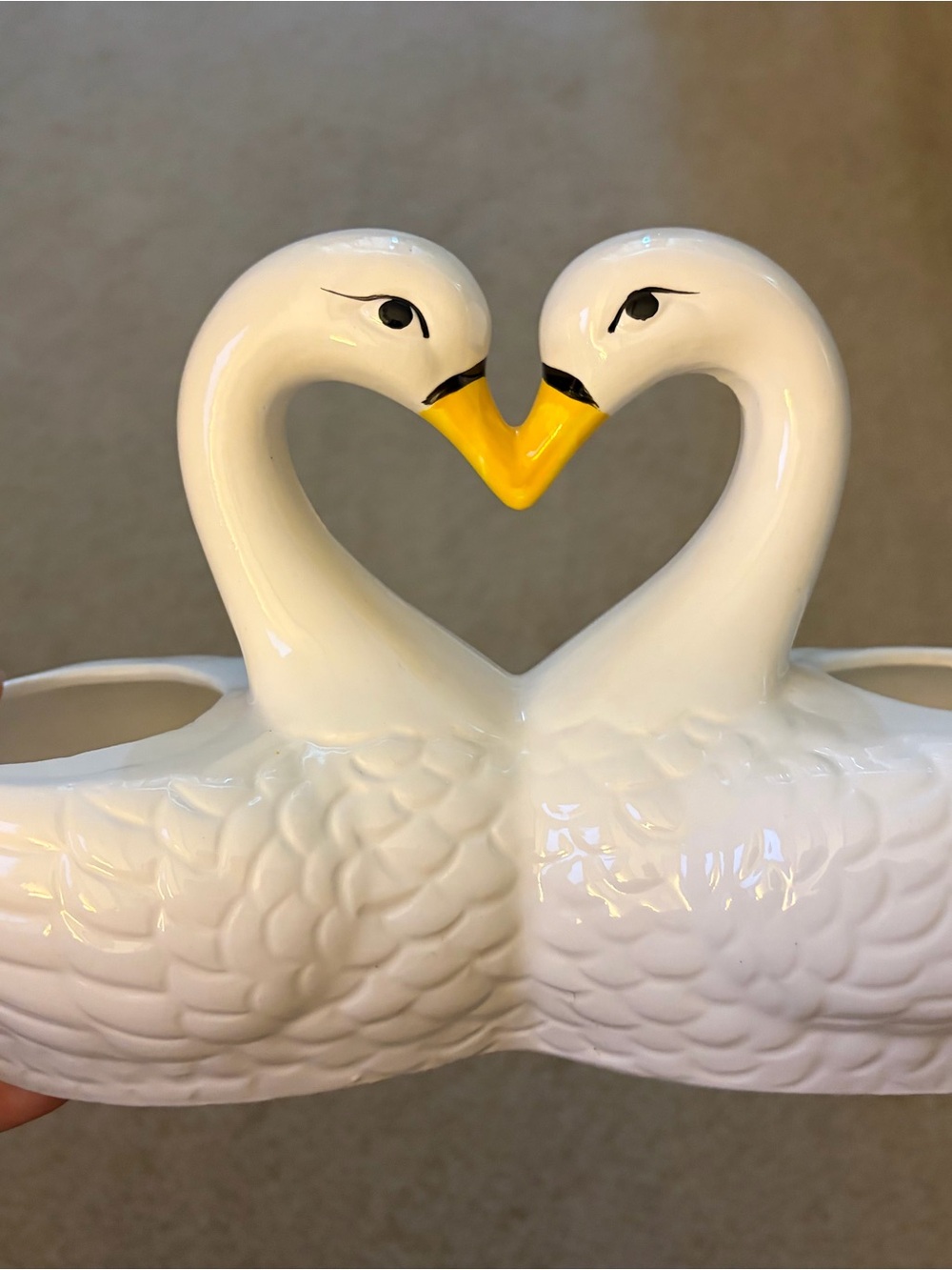 White Swan Double Planter with Yellow Beaks - Elegant Home Dining Accent